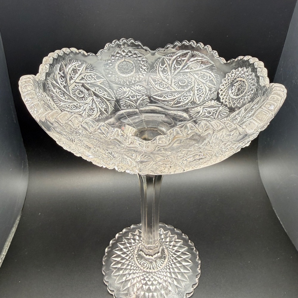 Vintage Clear Pressed Glass Compote Pinwheel Star Scalloped Pedestal Candy Dish - Picture 2 of 11